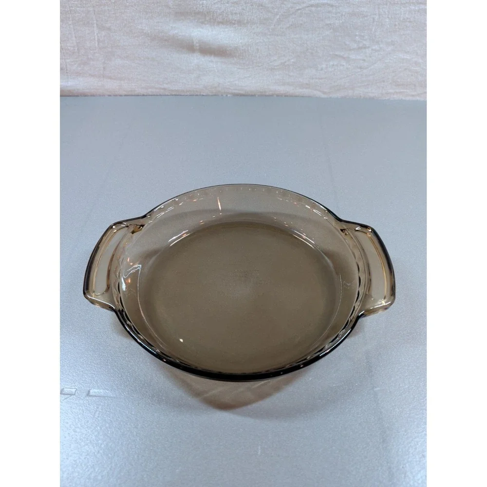 Anchor Hocking Amber Glass Deep Pie Plate 9 Inch Round Ovenware 1 Qt with Handle